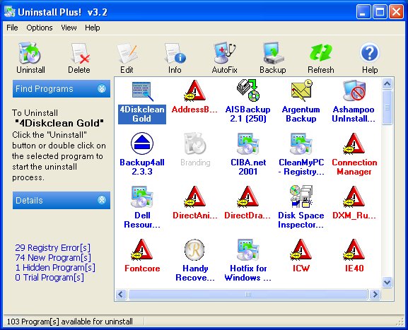 Main window of Uninstall Plus