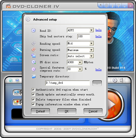 advanced setup screenshot of DVD-Cloner IV