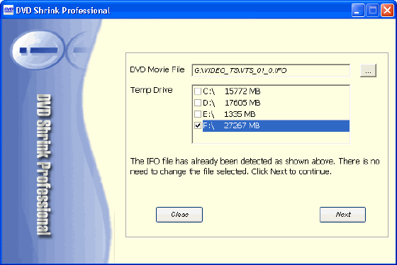 select the DVD Movie File and Temp Drive