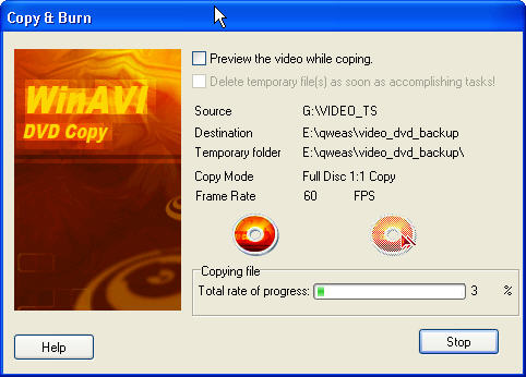 Screenshot of copying