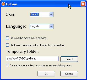 Option window from 'Menu'