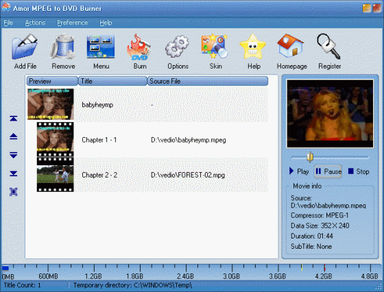 Screenshots of Amor MPEG to DVD Burner