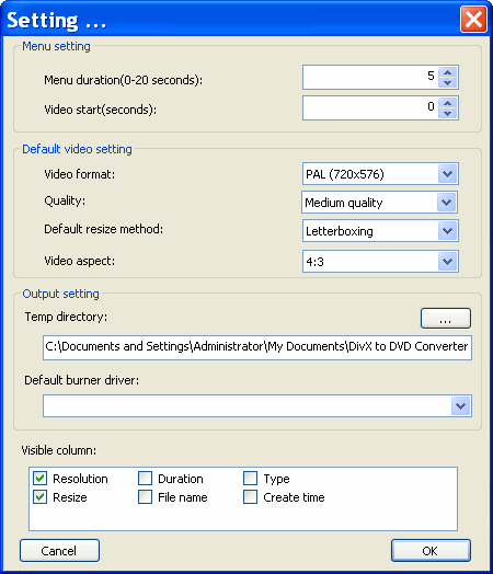 Setting - Xilisoft DivX to DVD Converter