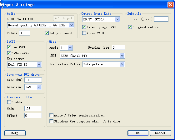 123 DVD Ripper  - Advanced Output Settings