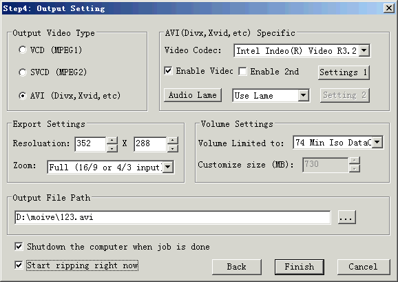 DVD to AVI XviD DivX ripper output setting