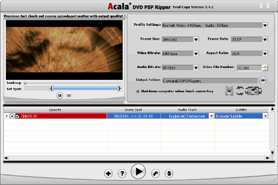 Output Settings - Acala DVD PSP Ripper