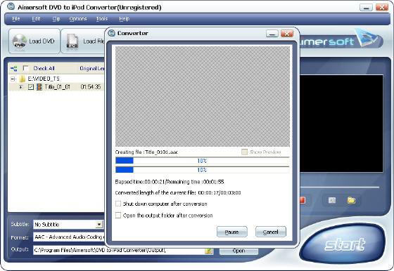 Aimersoft DVD to iPod Converter - Converting DVD Movie to AAC
