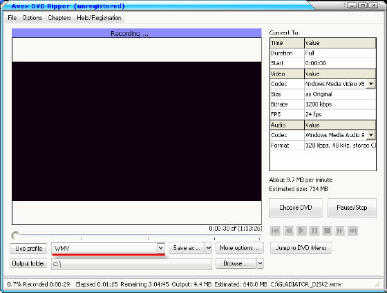 Avex DVD Ripper  - Converting DVD movies to WMV format