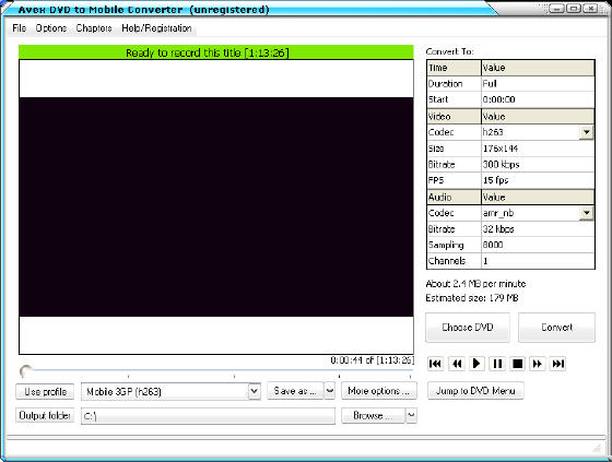 Avex DVD to Mobile Converter  - Main window