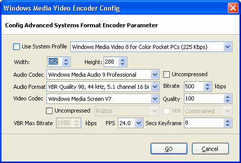 configure advanced system format encoder paramete