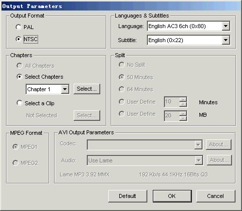 Convert VOB to AVI MPEG VCD SVCD Settings