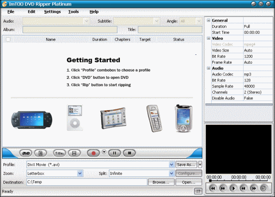 ImTOO DVD Ripper Platinum - Main window