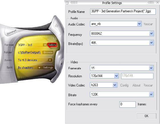 iSofter DVD to 3GP Converter - Output settings