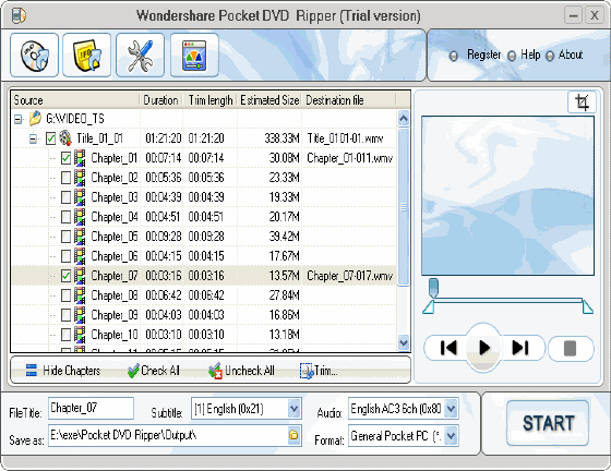Main window of Wondershare Pocket DVD Ripper