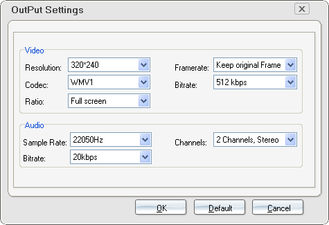 Output Settings of Wondershare Pocket DVD Ripper