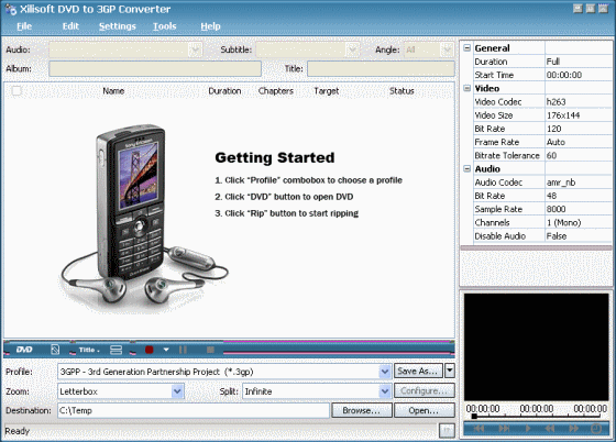 Screenshots of Xilisoft DVD to 3GP Converter