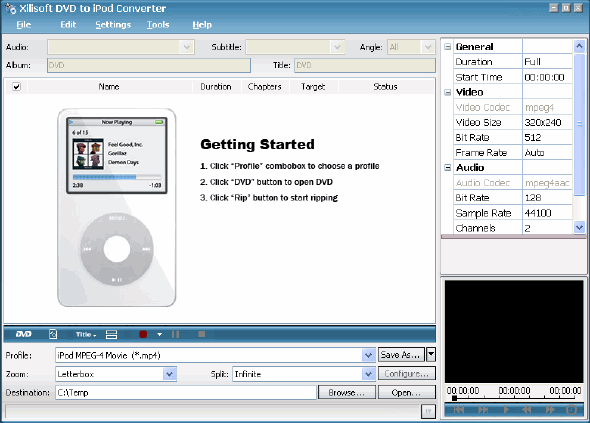 Main window - Xilisoft DVD to iPod Converter