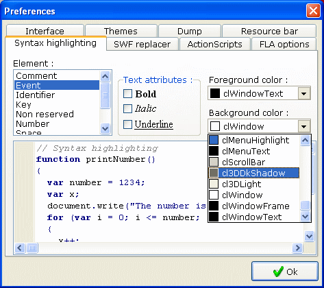 flash decompiling option