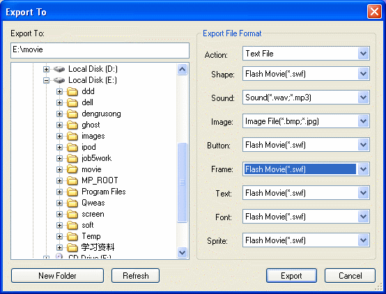 export file path and format settings