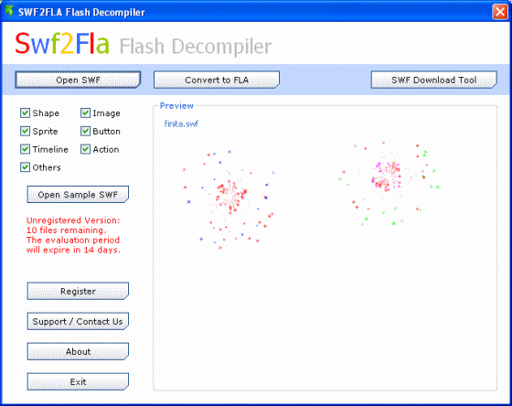 screenshot of SWF Flash Decompiler - Open SWF