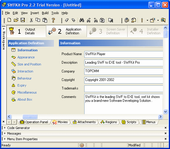 screenshot of SWFKit Pro - Information