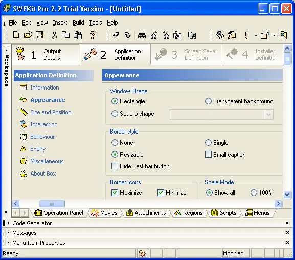 screenshot of SWFKit Pro - Appearance