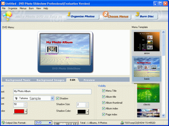 DVD Photo Slideshow - Disc Menu window