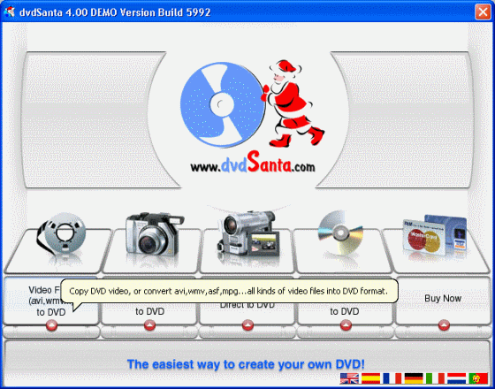 screenshot of DVDsanta - Video Files to DVD