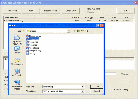screenshot of DVDsanta - Add video files