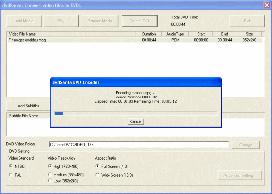 screenshot of DVDsanta - Create DVD