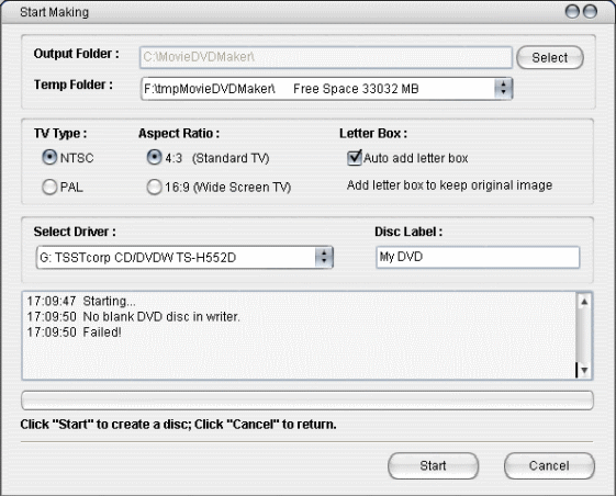 screenshot of Movie DVD Maker - Start Making