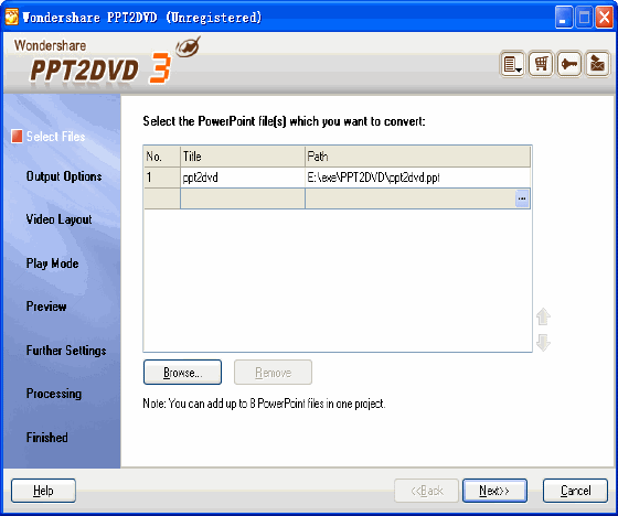 screenshot of PPT2DVD - Main interface