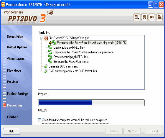 screenshot of PPT2DVD - Process of converting