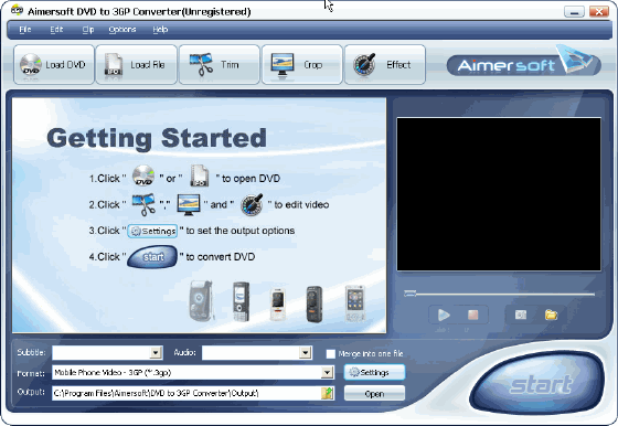Screenshots of Aimersoft DVD to 3GP Converter