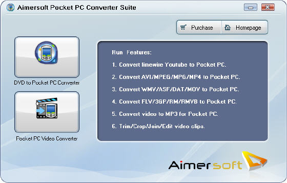 Aimersoft Pocket PC Converter Suite - Main window