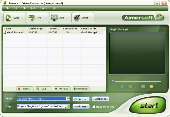 Aimersoft Video Converter - Main window