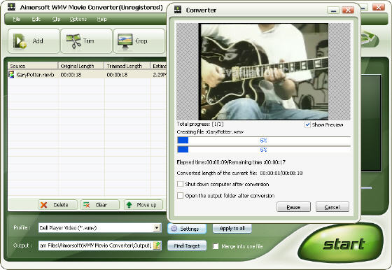 Aimersoft WMV Movie Converter - Converting RMVB to Dell Player Video