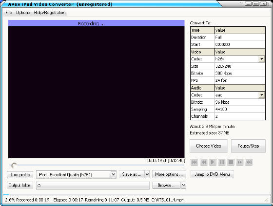 Avex iPod Video Converter - Converting MPEG to iPod MP4