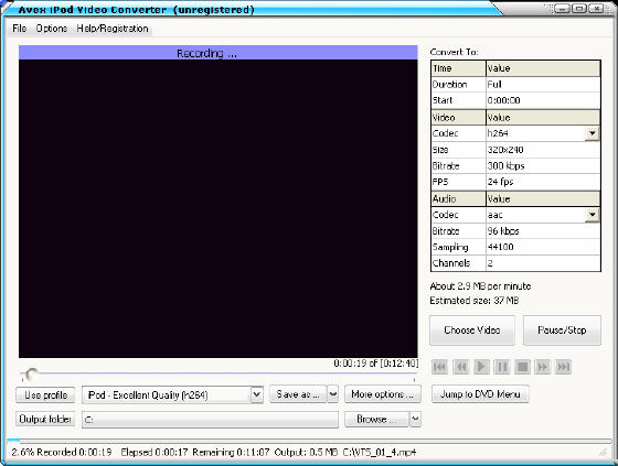 Avex iPod Video Converter - Converting MPEG to iPod MP4