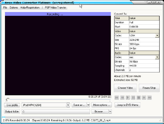 Avex Video Converter Platinum   - Converting WMV to iPod MP4(h264)