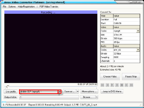 Avex Video Converter Platinum   - Converting WMV to Mobile 3GP(mpeg4)