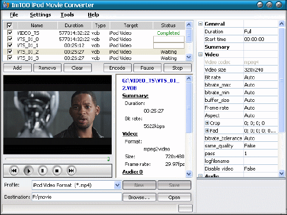 Screenshots of ImTOO DVD to iPod Suite