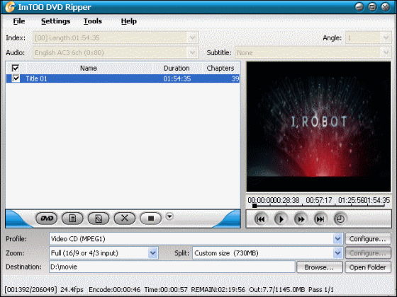 Screenshots of ImTOO DVD Ripper