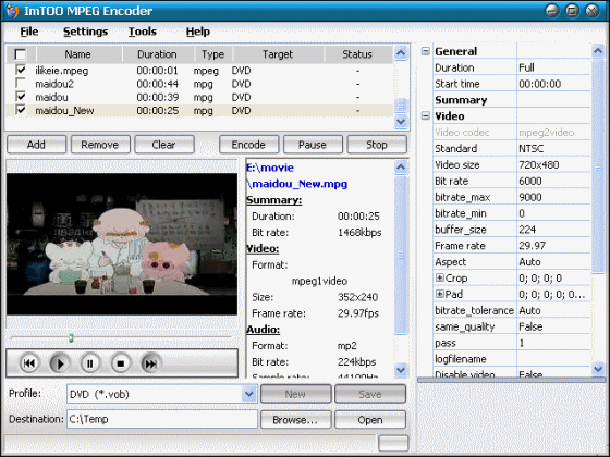 convert video, extract audio - Imtoo MPEG Encoder