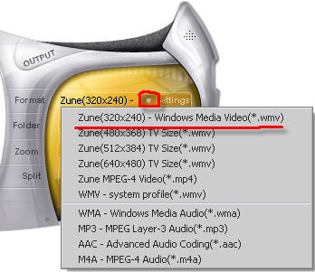 iSofter DVD to Zune Converter  - Output settings