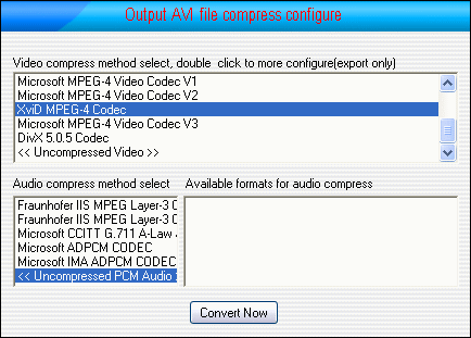 output AVI file compress configure