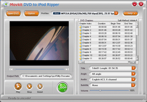 Movkit DVD to iPod Ripper enables to preview DVD