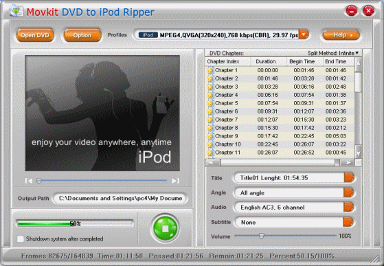 ripping DVD, view chapter, adjust audio parameters
