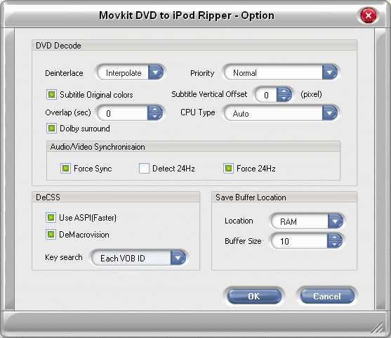 general option - Movkit DVD to iPod Ripper