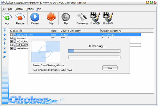 Okoker AVI/DIVX/MPEG/RM/WMV to DVD ConverterBurner